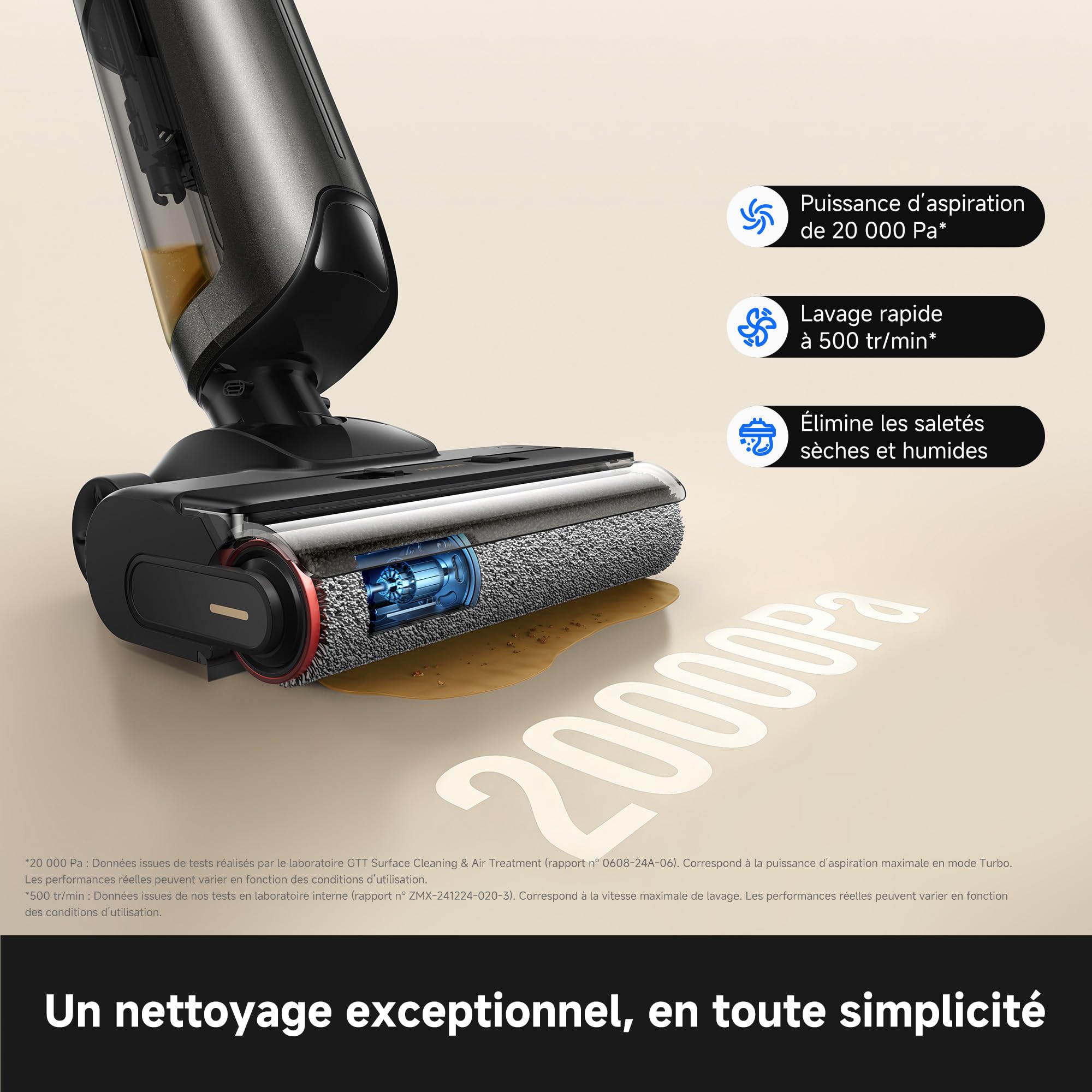 Mova M10 Air Set Aspirateur Laveur sans Fil, Aspiration 20 000Pa, Auto-Nettoyage avec séchage à l'air Chaud 60 °C, Solution Anti-odeurs, portée à Plat à 180°, Lavage des Bords