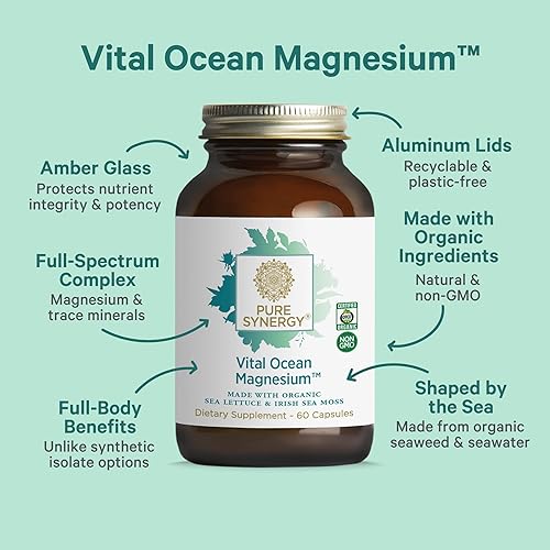 Miniatura 3 de PURE SYNERGY Vital Ocean Magnesium - Cápsulas de suplemento de magnesio orgánico  Complejo vegano a base de algas marinas con espirulina, clorella y