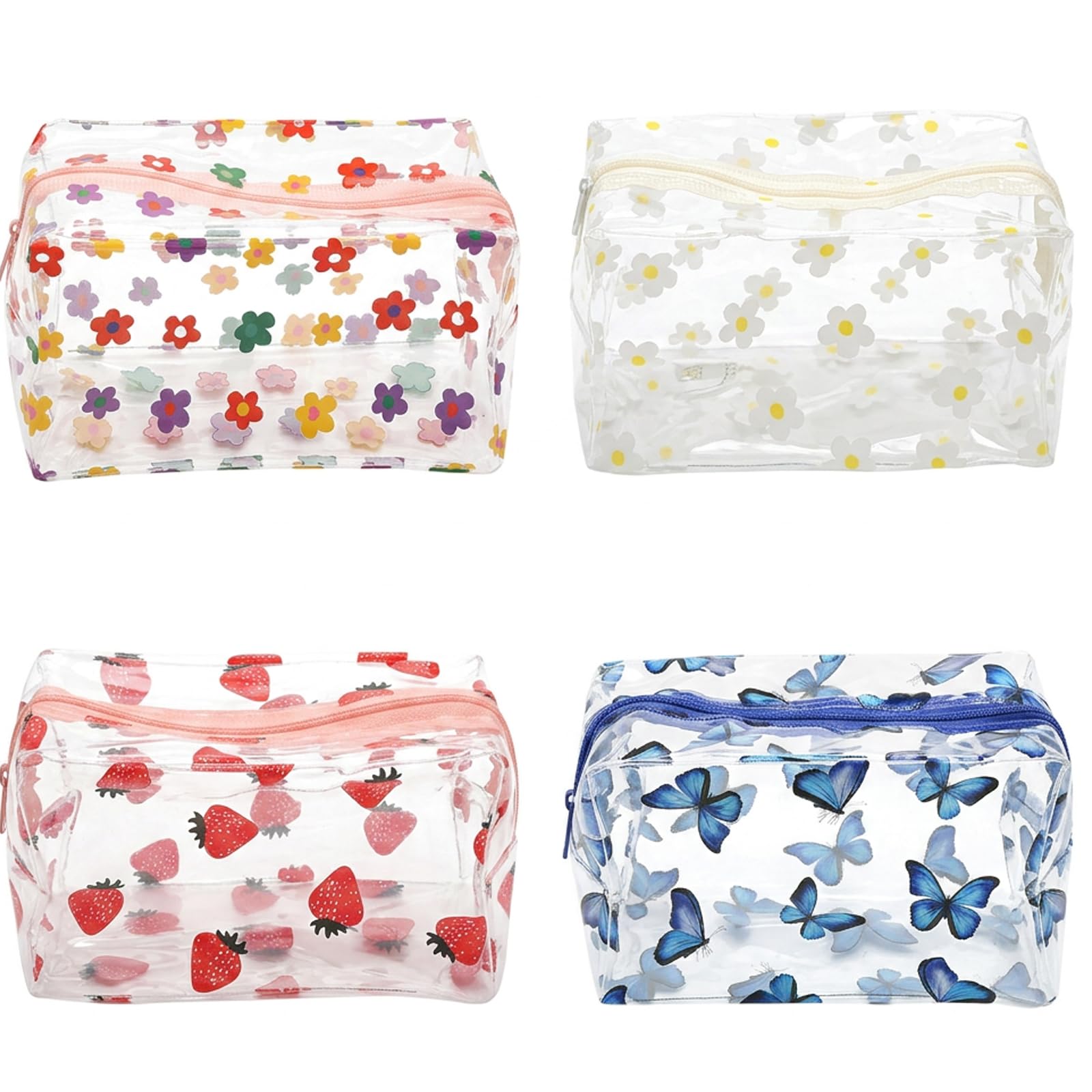 Kuwuarg 4 Pcs See Through Pencil Case for Girls for Exams and Organization, Clear Plastic Pencil Case with Zippered Compartment for Stationery Storage