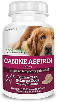 Vetality Canine Aspirin for Dogs | Fast Pain Relief | Large to X-Large Dogs | Liver Flavor | 120 Chewable Tablets
