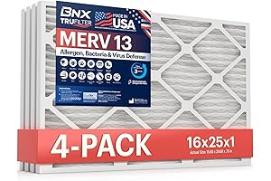 BNX TruFilter 16x25x1 Air Filter MERV 13 4-Pack