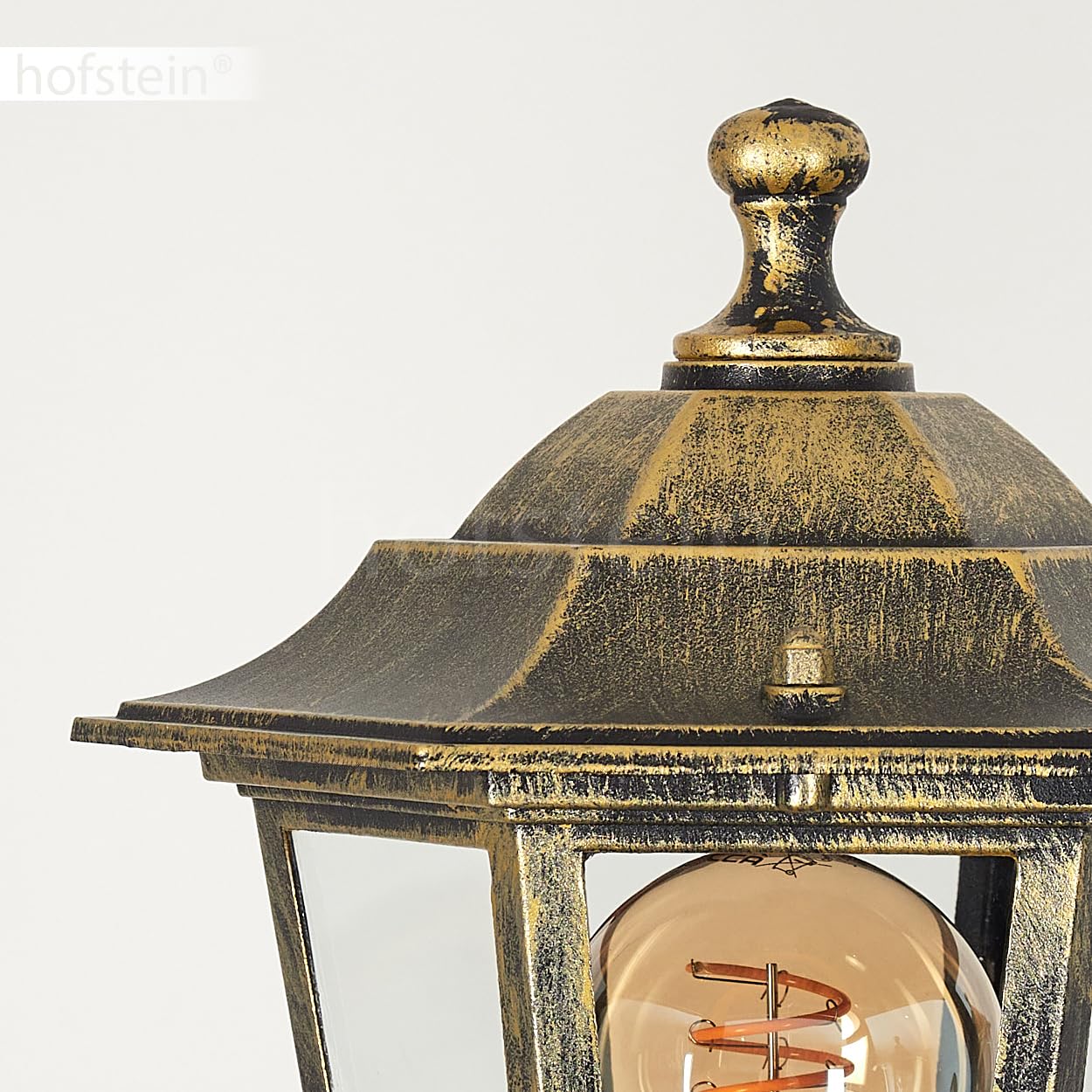 Lampa zewnętrzna Loria, oświetlenie ścieżki z metalu/szkła w kolorze złotym/brązowym/przezroczystym, kandelabr 3-punktowy antyczny wygląd, wysokość maks. 200 cm, oświetlenie ogrodowe IP44, 3 x E27,