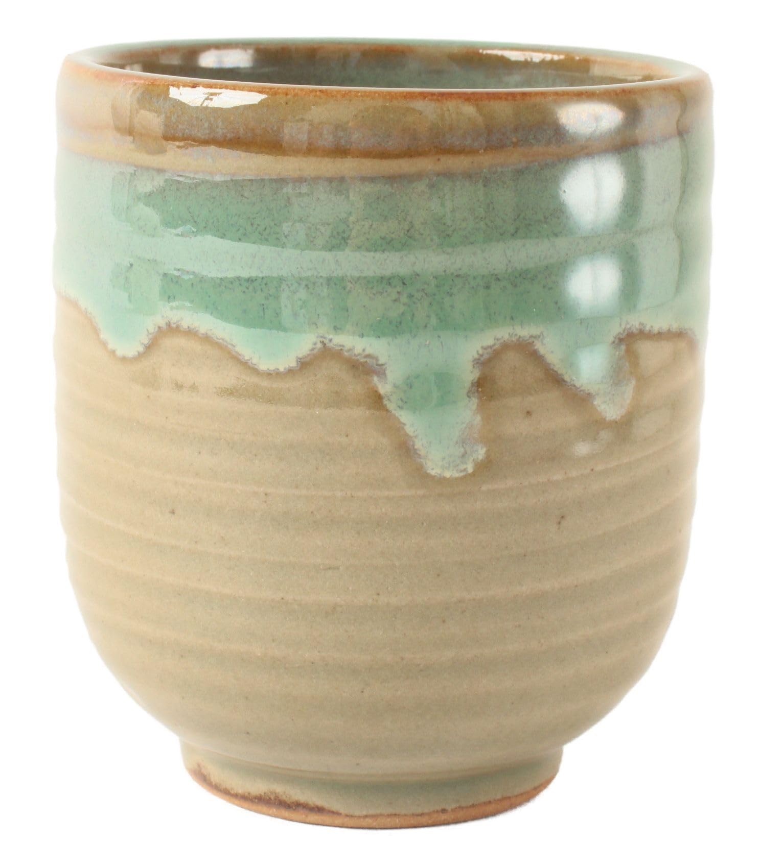 Mino ware Japanese Pottery Yunomi Chawan Chubby Tea Cup 12oz made in Japan (Japan Import) MMY005 (Moss Green)
