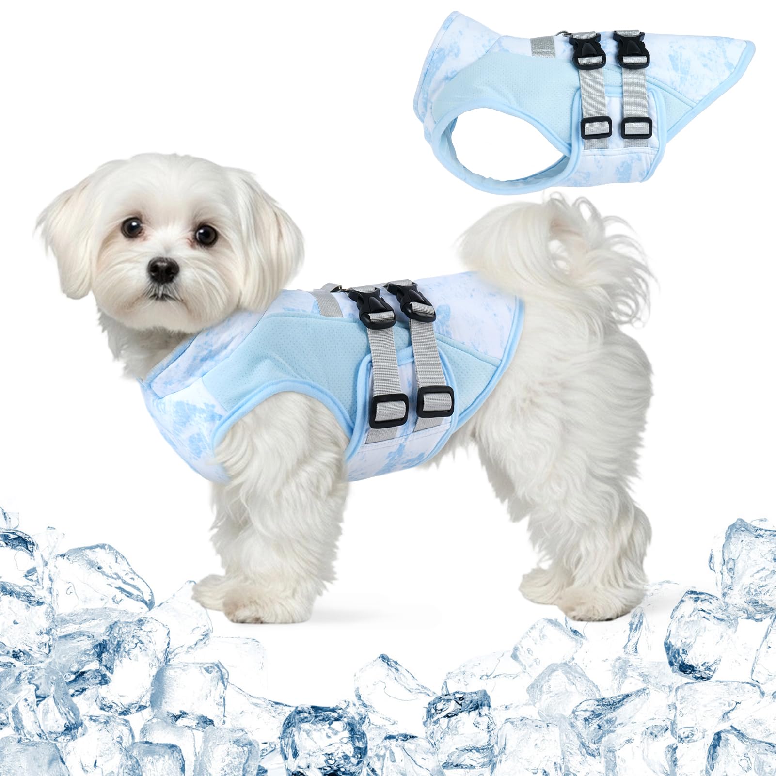 Cooling Dog Vest, Lightweight Summer Dog Cooling Coat for Hot Weather Chihuahua Yorkshire Toy Poodle, Breathable Adjustable with D-Ring, Blue XS