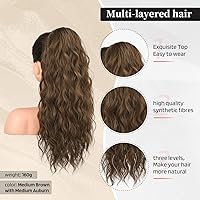 Vista 2 de FLUFYMOOZ Extensión de cola de caballo, 22 pulgadas, extensiones de cabello sintético ondulado largo y rizado para mujer