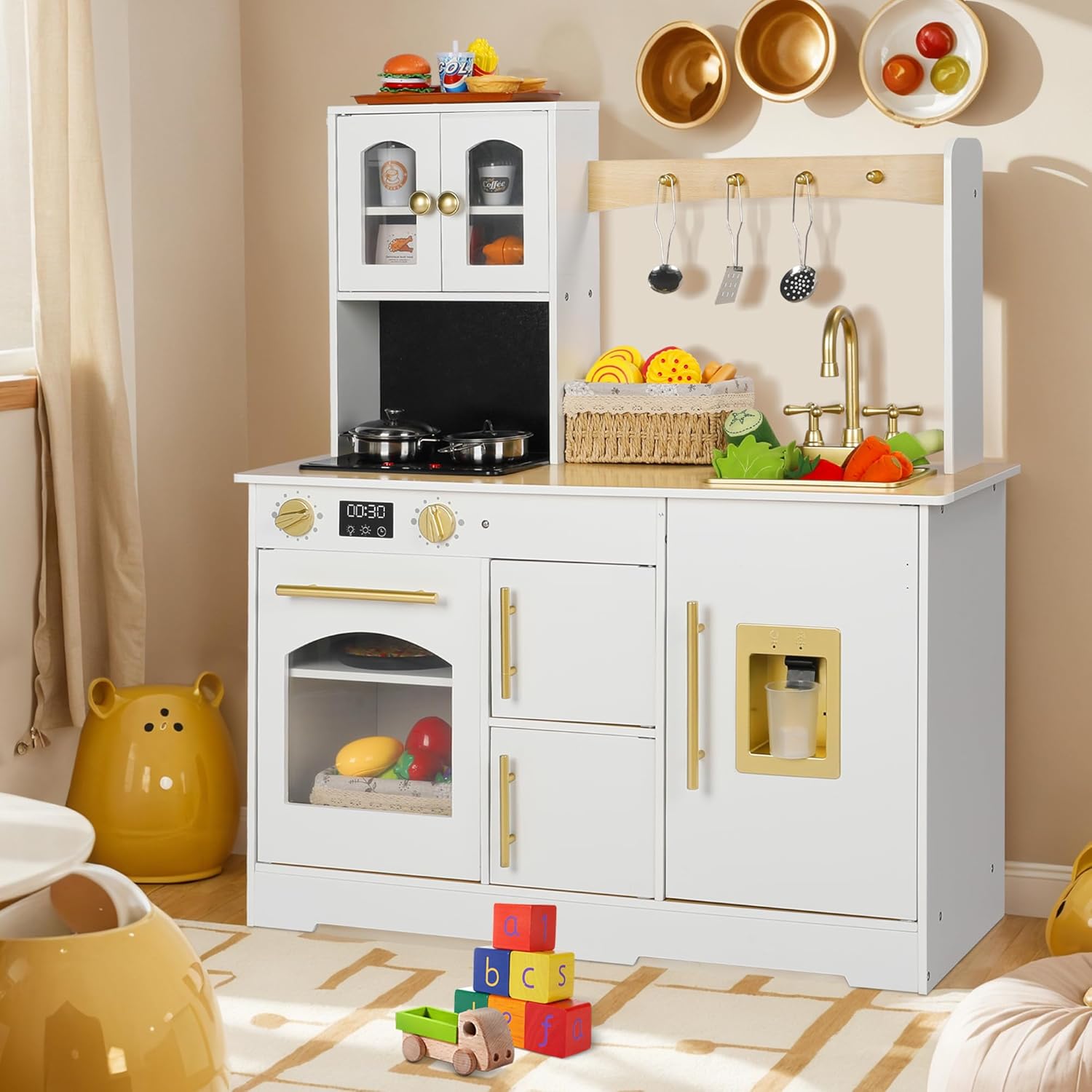 TODEFULL Wooden Play Kitchen for Kids,New Modern Toddler
