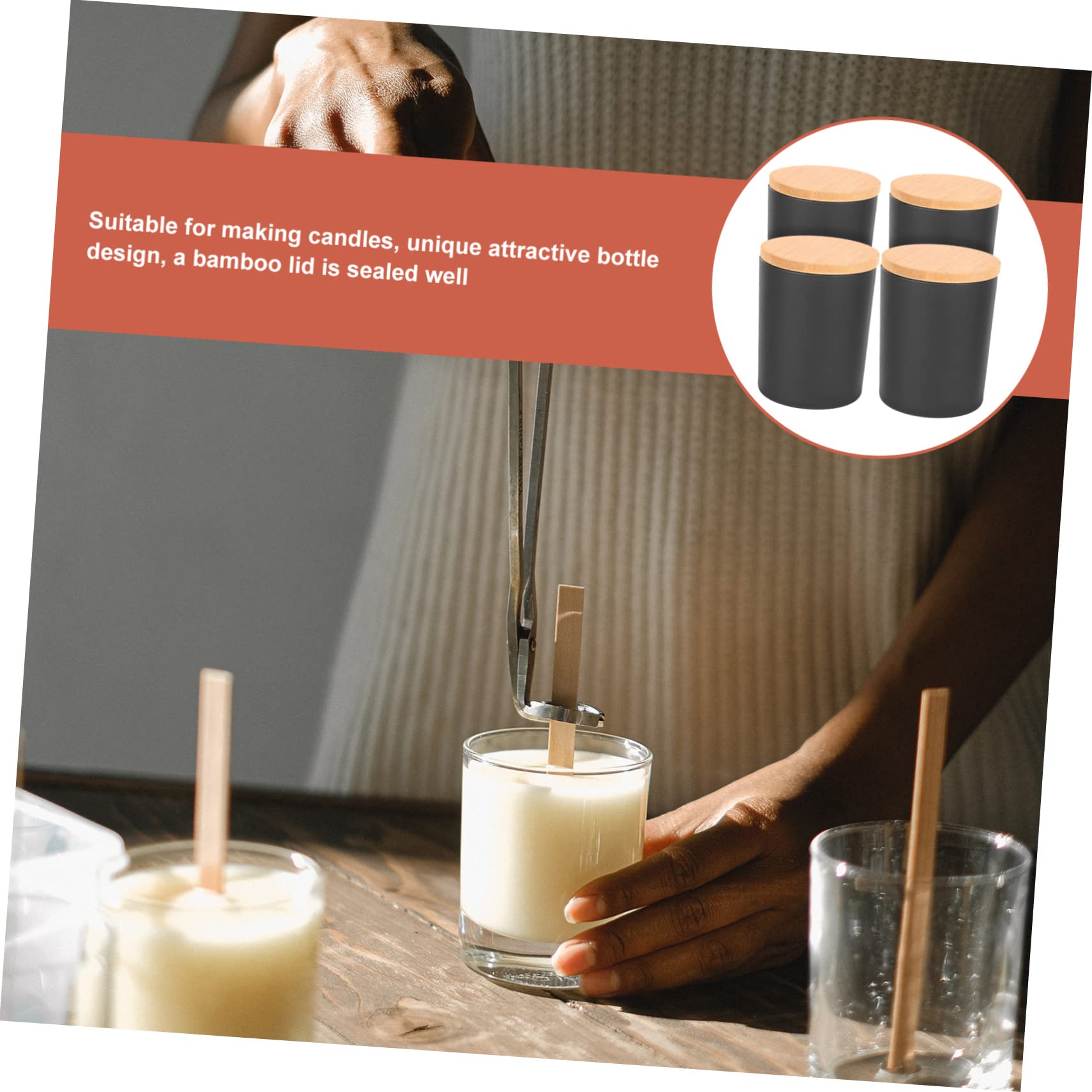 Artibetter 4sets Barattoli Con Coperchi in Bambù Per Candele Profumate Barattoli Per Fabbricazione Candele Adatti Per Spezie Da Cucina e Piccoli Oggetti