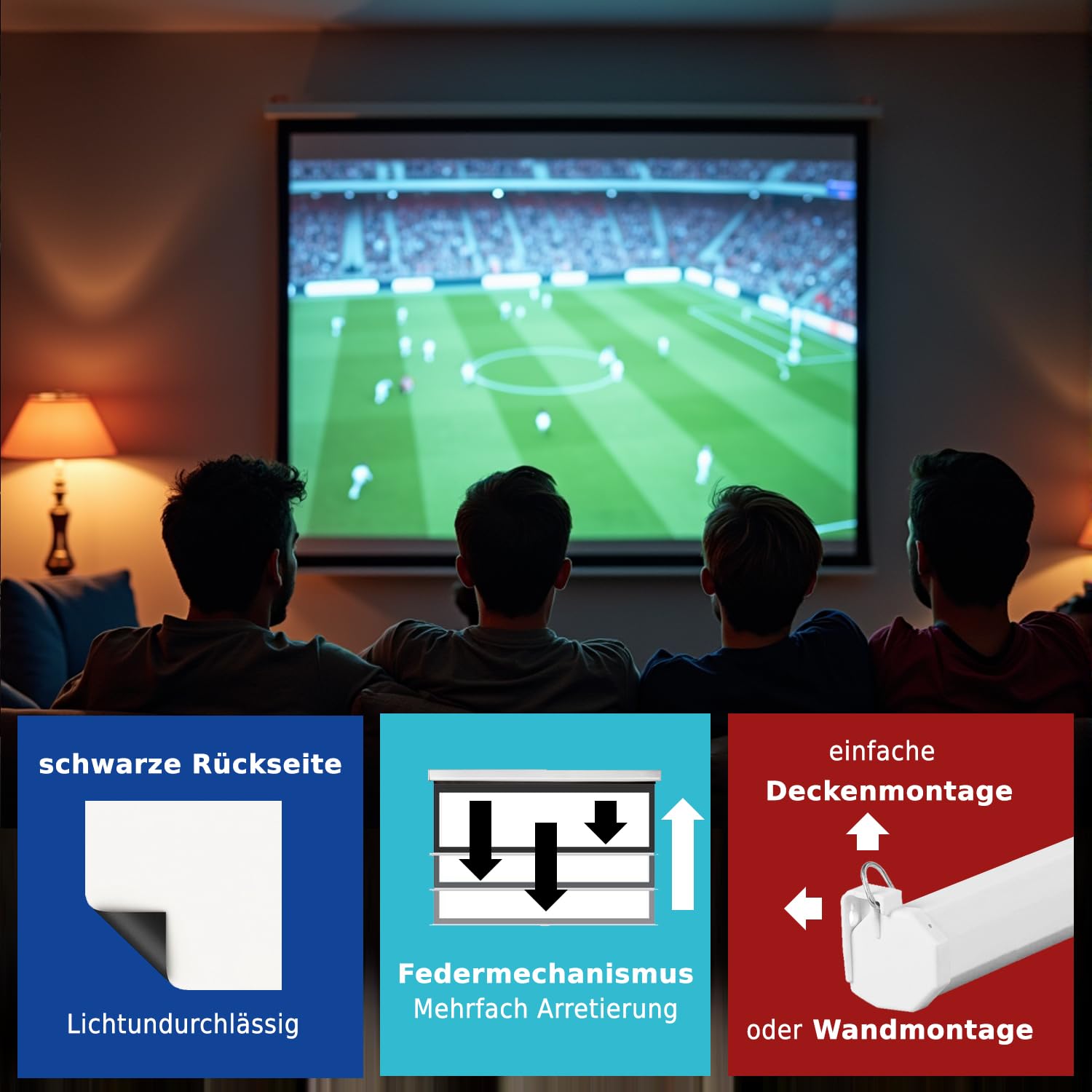 SlenderLine EcoSmart Rolloleinwand 220x124 cm | 97 Zoll | 16:9 Format | GESAMTBREITE: 227cm | optimal für Smart & Mini Beamer | Heimkino Leinwand | Decke oder Wand | 8 Kant-Gehäuse