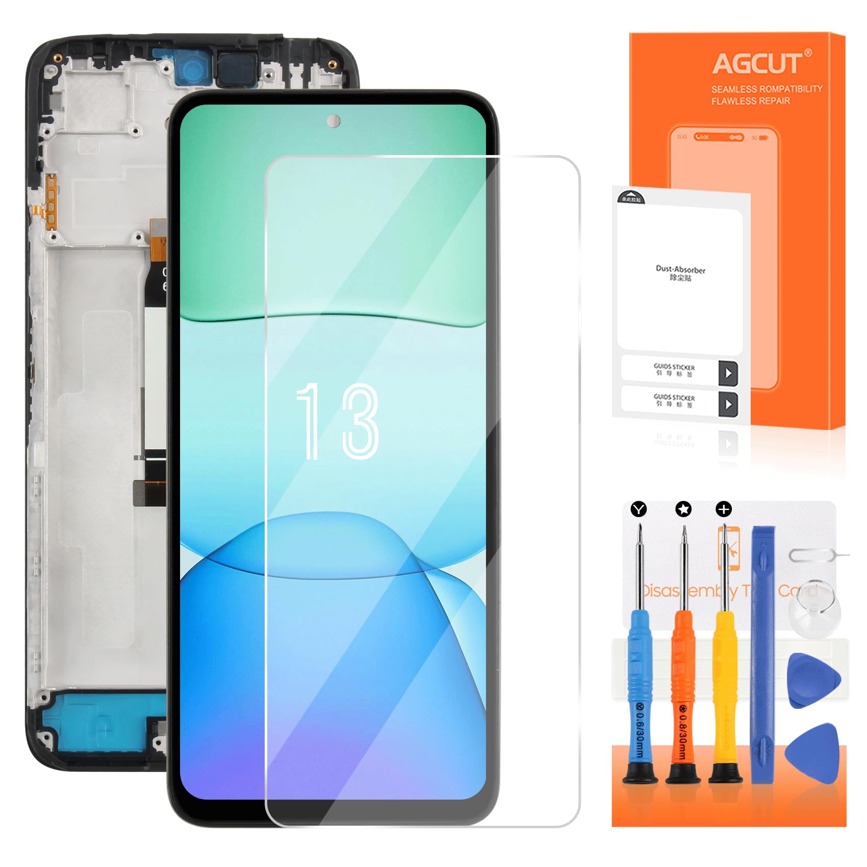 AGCUT - Pantalla LCD para Redmi 13 - Pantalla de repuesto para Xiaomi Redmi 13 4G / 5G 2404ARN45A 24040RN64Y 6,79" pantalla táctil digitalizador panel completo con reparación kit negro con marco