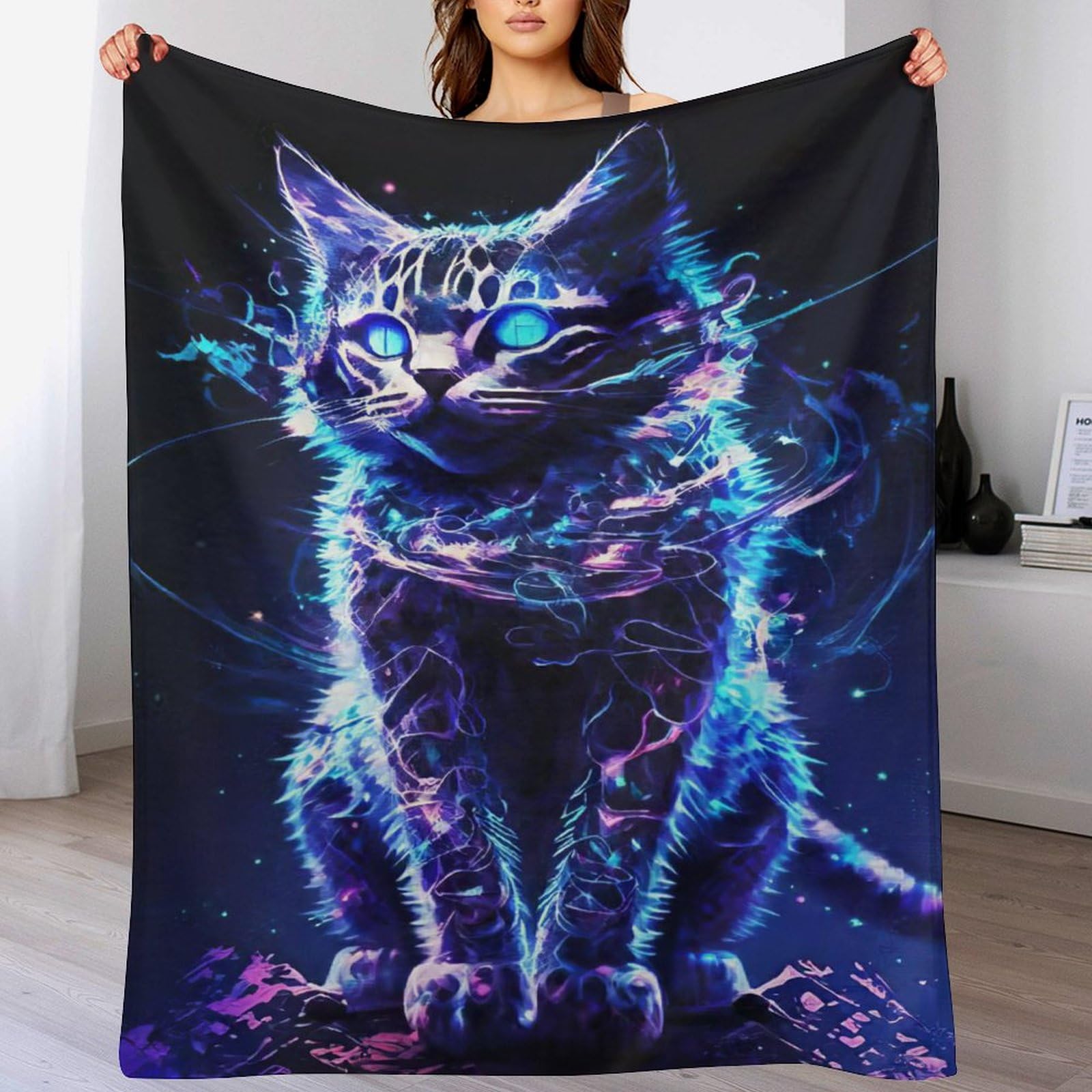 Couverture polaire chat 130x180 cm en flannel plaid chaud pour lit et canapé