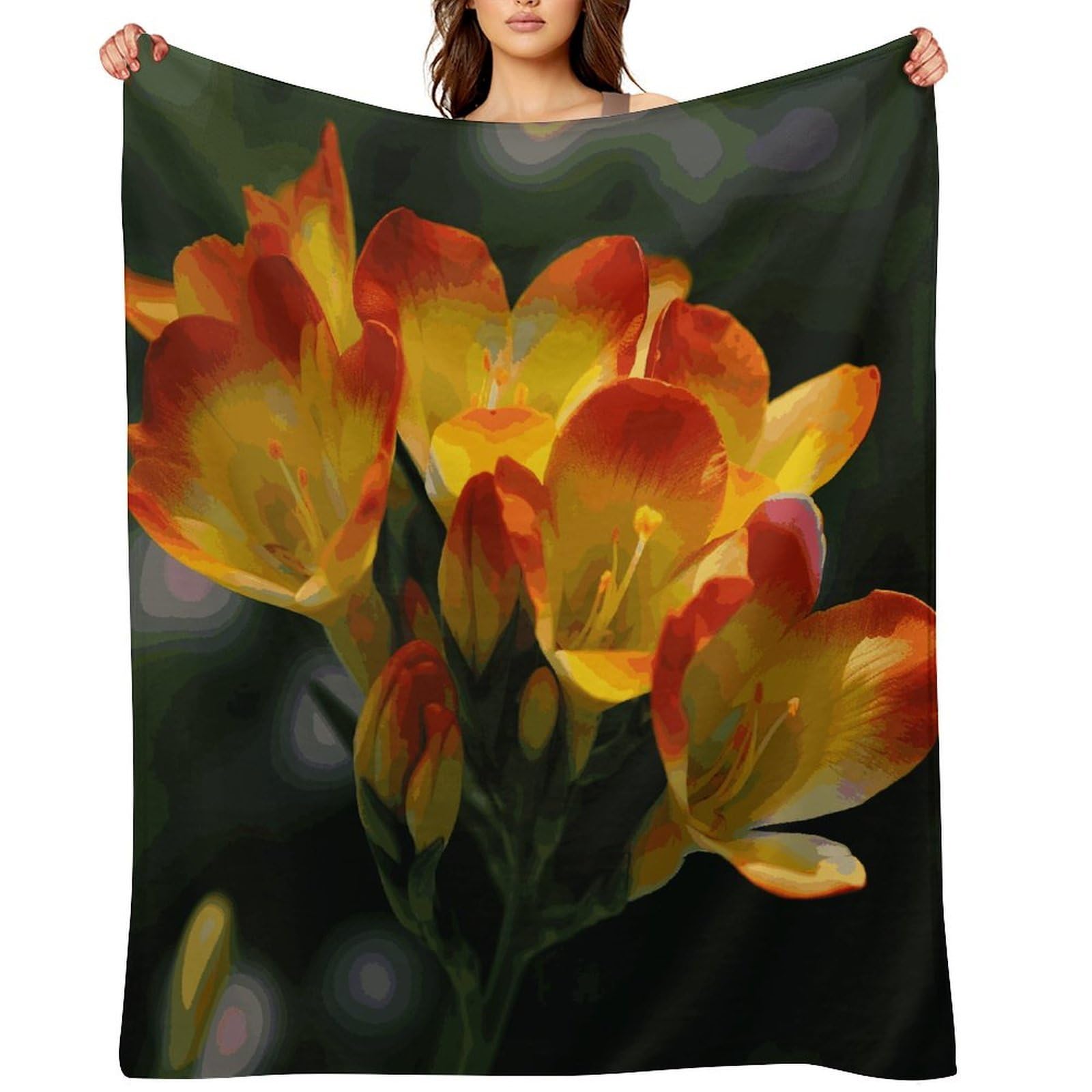 Fekiloot Style Freesia Beautiful Plant Flower Throw Blankets Camping Blanket60"X80"