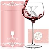 Mothers Day Gifts for Mom Grandma Wife Daughter, Initial A-Z Wine Glass Personalized Gift For Women, Unique Birthday Gifts for Women Her Mom Best Friend Sister Wife (K)