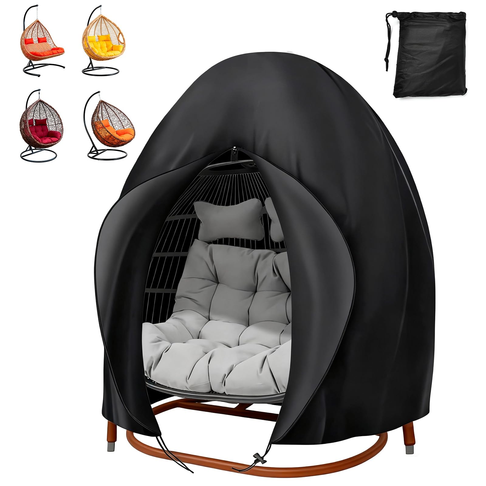 JSCARLIFE Funda para silla de huevo colgante de 78x90 en color negro con cremallera