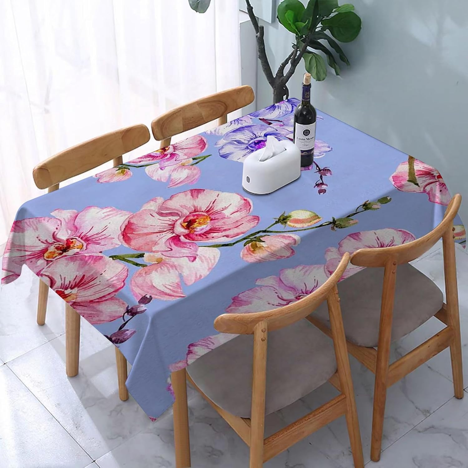 Mantel Mesa Rectangular Flores Rosas, Manteles Antimanchas Escena de Jardín, 3D Impresión Mantel Impermeable Lavable para Cocina Salón Comedor, 140x300 cm Q.P960
