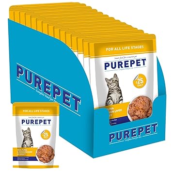 PUREPET All Life Stages Wet Cat Food, Real Tuna and Chicken Liver in Gravy, 15 Pouches (15 x 70g)