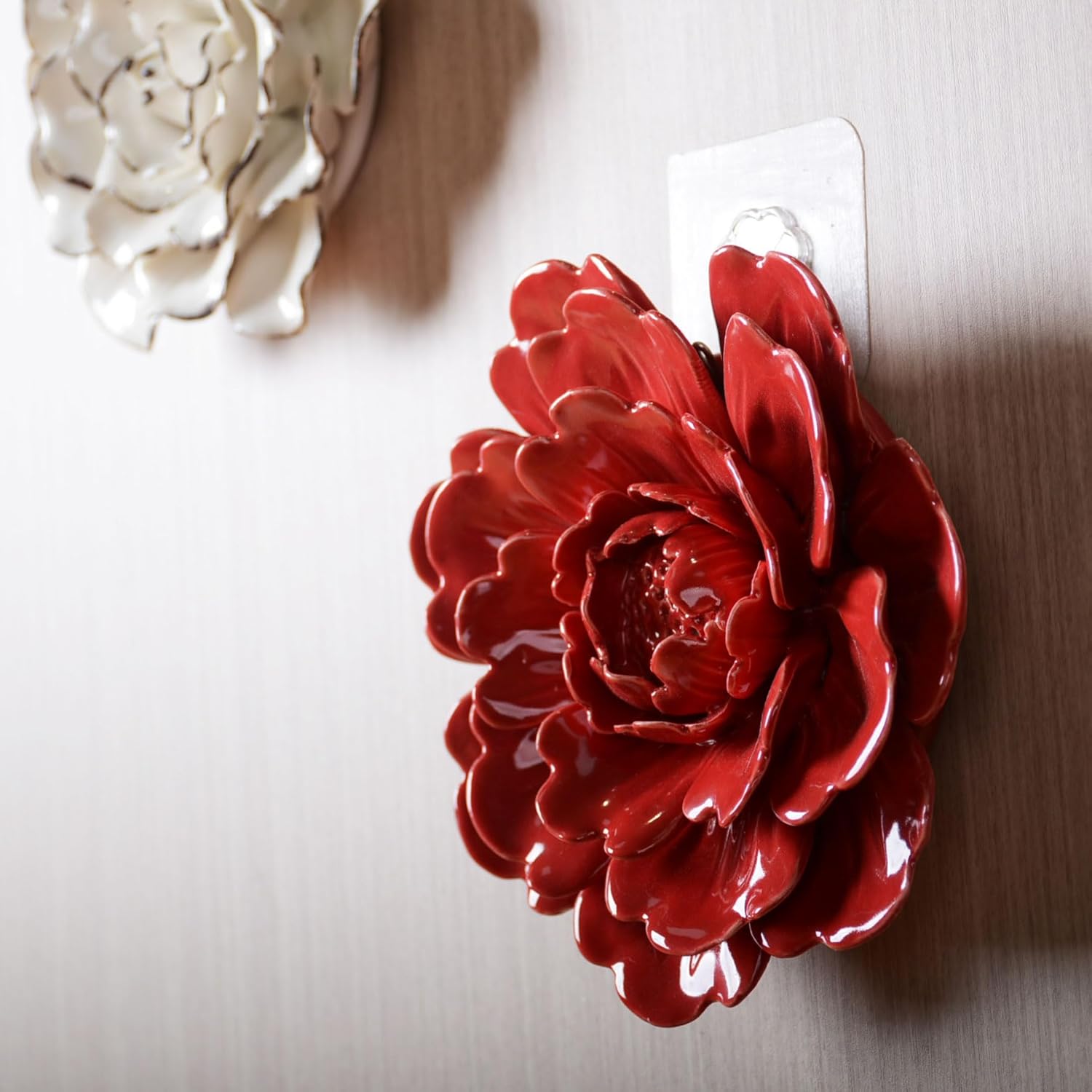 SEINHIJO Ceramic Flower Wall Decor 3D Wall Art Sculpture Home Gifts Modern Arts Pink Crafts 6.7inch