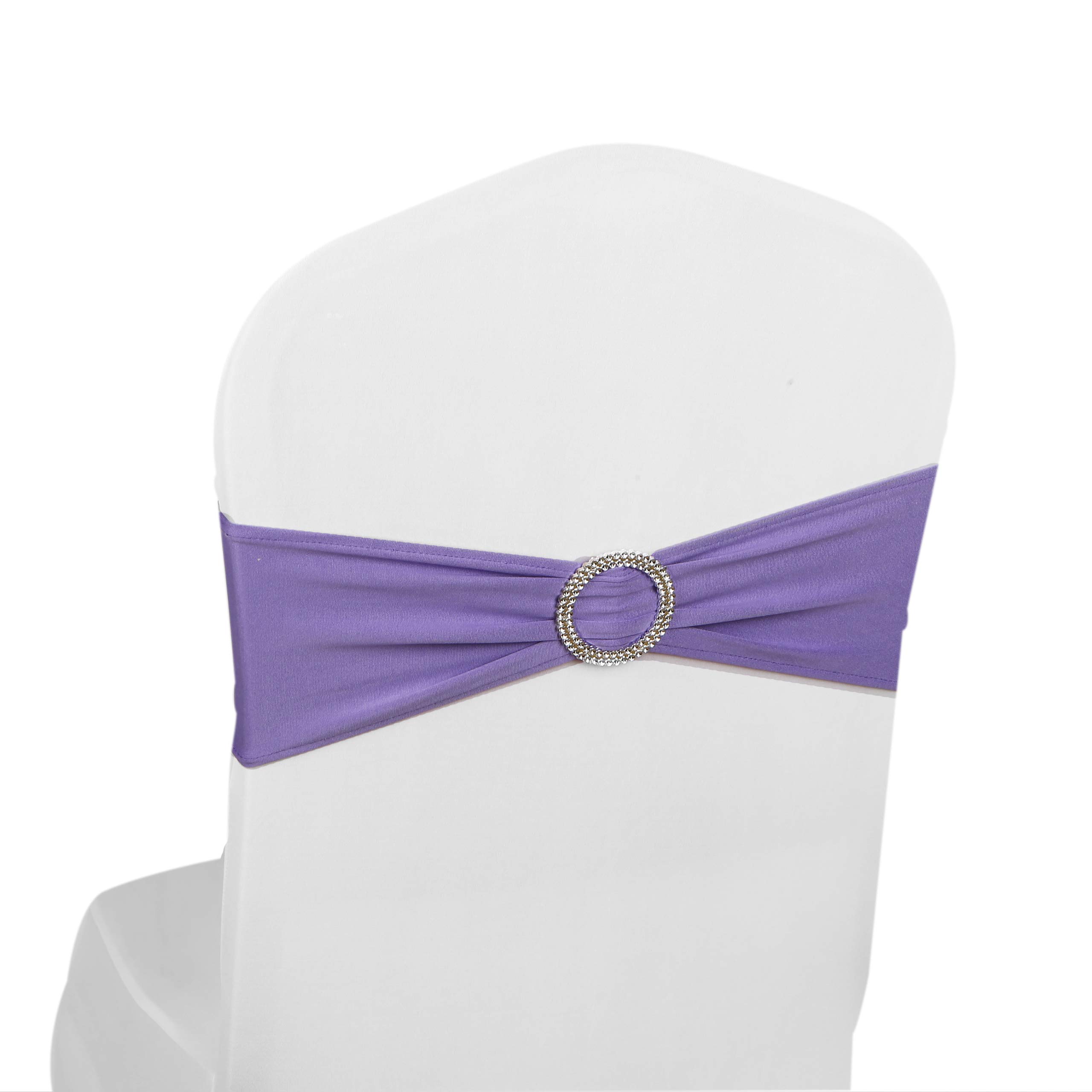 Elastic Stretch Spandex Chair Covers Sashes Bands With Buckle Bows For Wedding Home Party Suppliers Decorations (Light Purple, 100PCS) — image 1