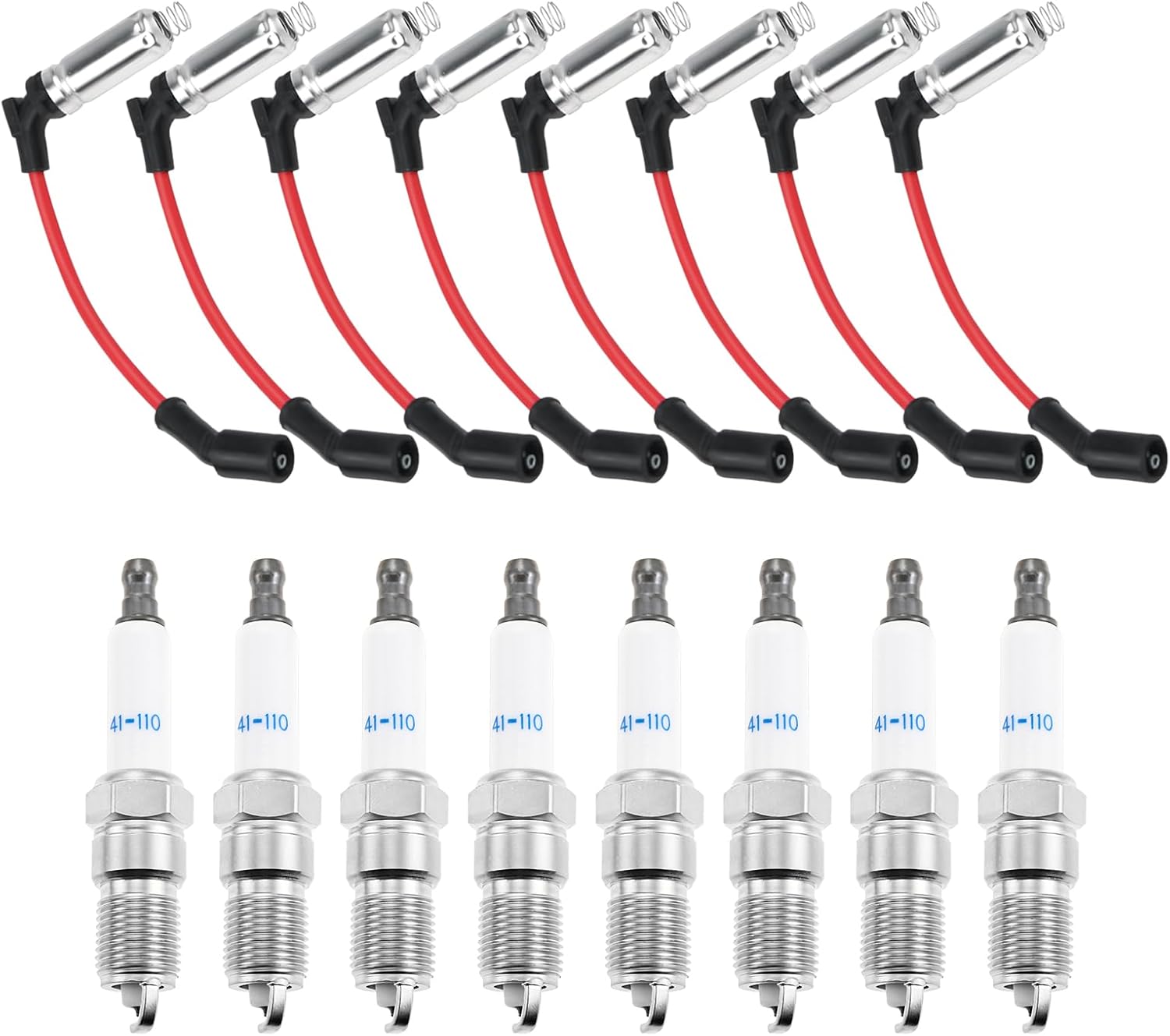 Mtsooning 8 Set 41-110 Iridium Spark Plugs & M8-48322 Spark Plug Wires Replacement for Chevy Silverado Suburban Avalanche Express GMC Escalade Yukon Sierra Savana 5.3 6.0L 6.2L