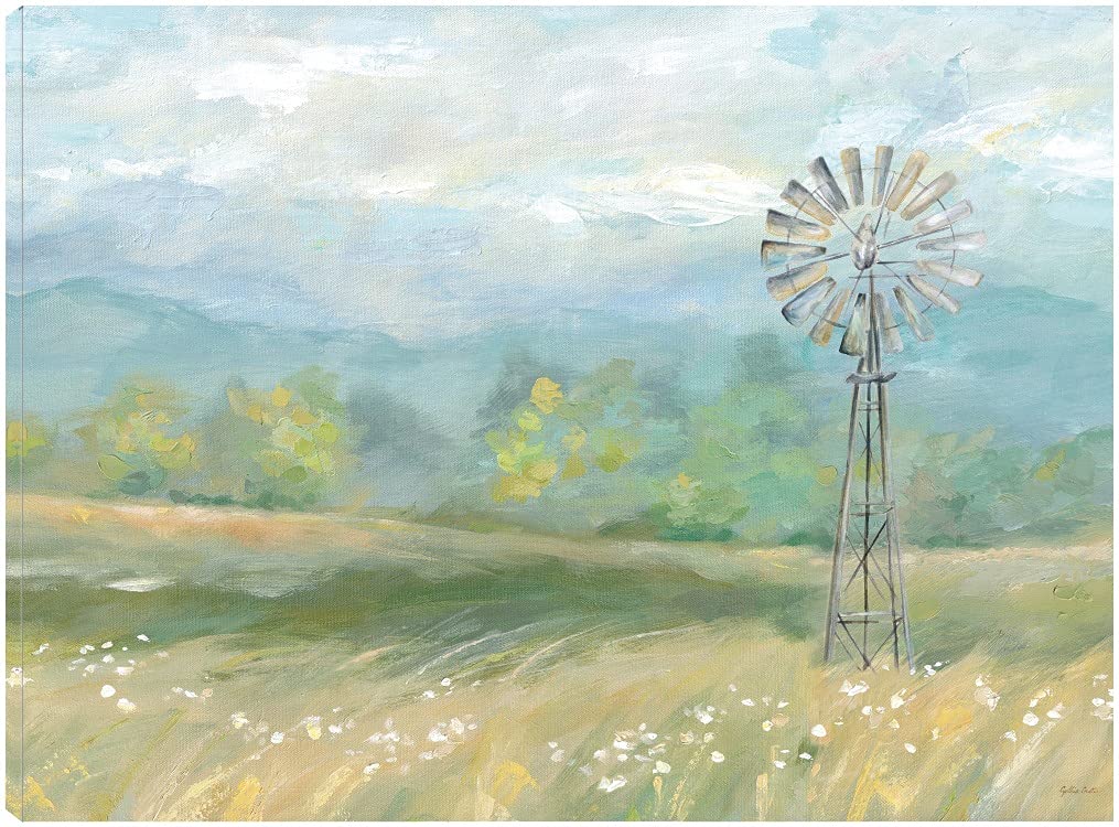 Fine Art Canvas Country Meadow Windmill Landscape Canvas Wall Decor by Artist Cynthia Coulter for Living Room Bedroom
