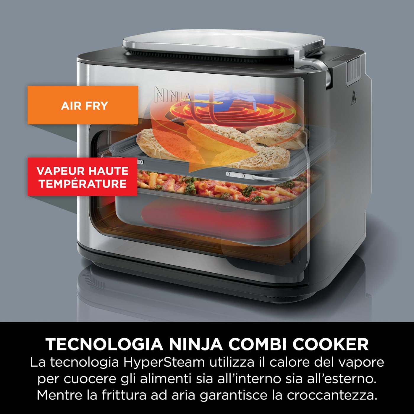 Ninja Combi 12-in-1 Multicooker, Forno e Friggitrice ad Aria, Grigio | 12 Funzioni di Cottura, Pasti per la Famiglia in 15 Minuti*, Include Teglia, Padella e Guida alle Ricette, SFP700EU