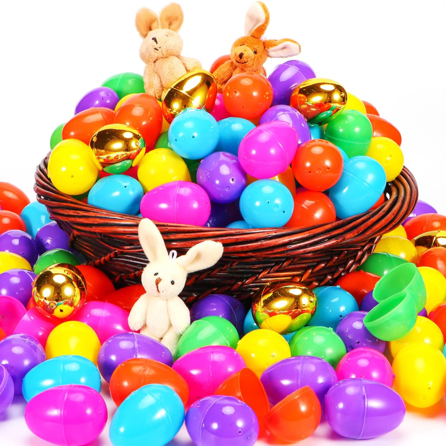 NEWBEA 518 Easter Eggs -2.36" Bright Colors Plastic Easter Eggs Empty Include 18 Golden Eggs Perfect for Eggs Hunt,Easter Basket Stuffers,Party Favors