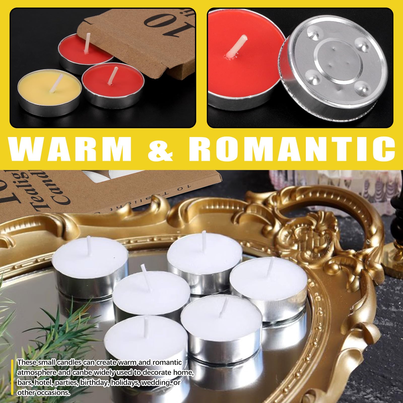 70 lumini in alluminio a lunga combustione, candele non profumate, mini candele tealight per cene romantiche, matrimoni, feste