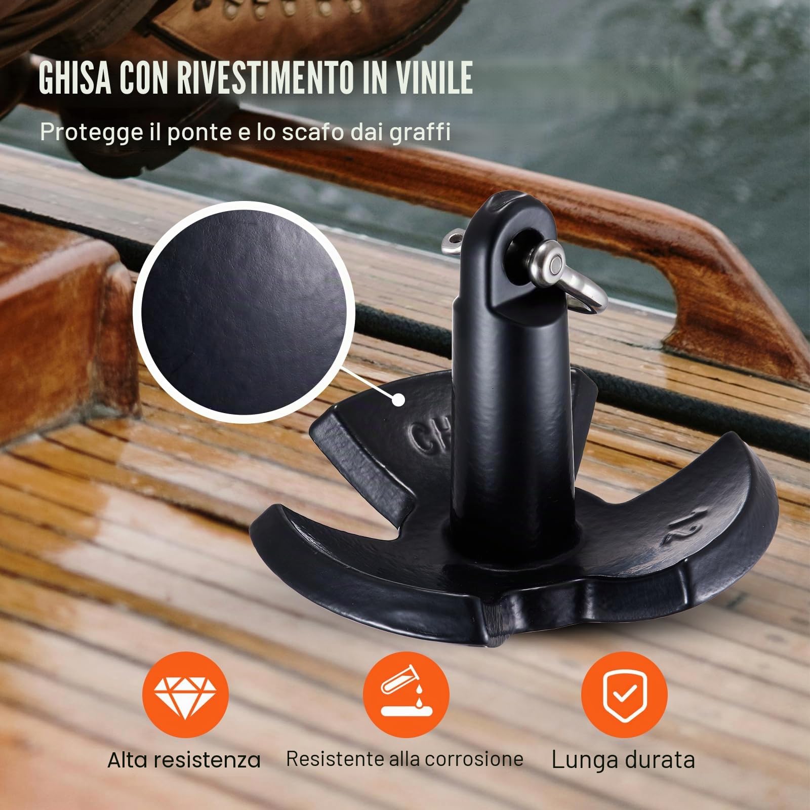 VEVOR Ancora per Barca in Ghisa con Rivestimento in Vinile Nero e Grillo da 5,4 kg, Ancora a Fungo di Grado Marino per Barche Fino a 3,05 m, Eccellente Tenuta in Fiumi e Laghi