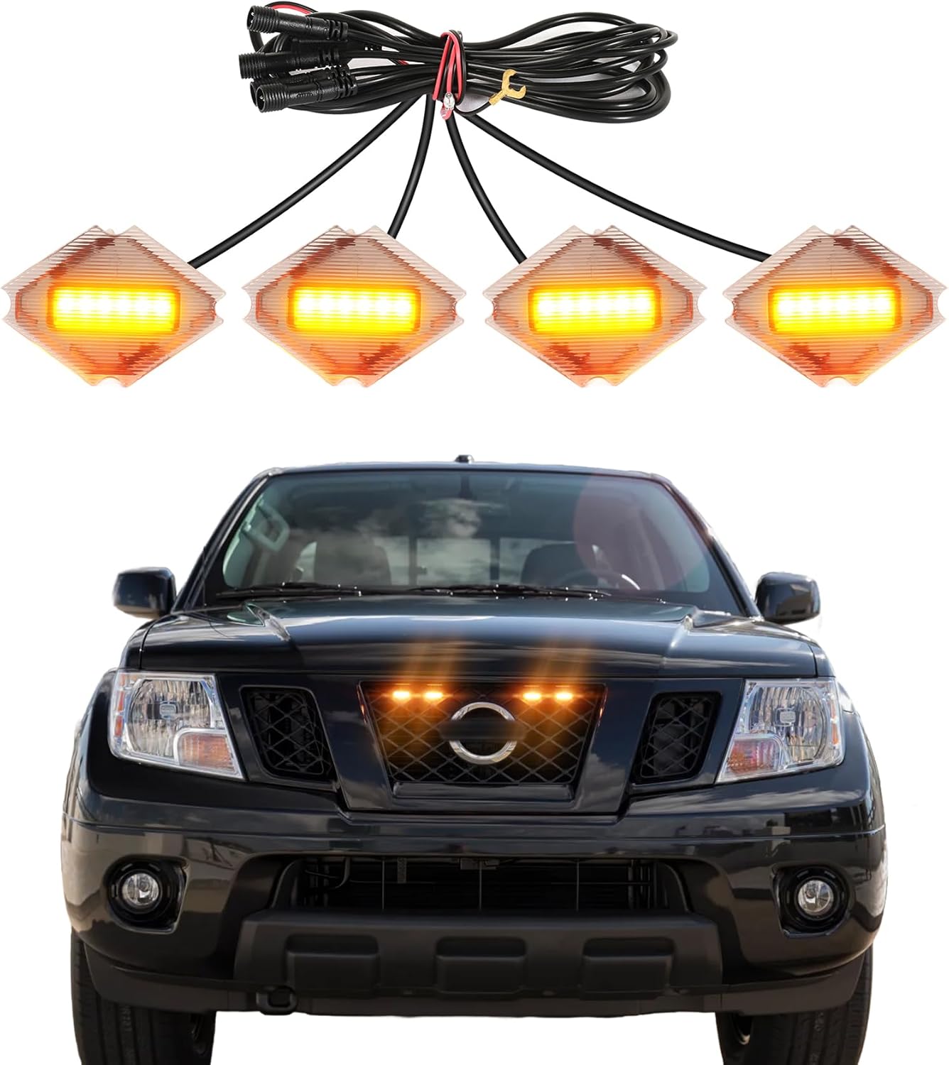 Front Bumper Grill Lights for Nissan Frontier 2009-2021 Accessories LED Running Marker Accent Lights DRL Fits PRO 4X S SL SV Desert Runner OEM Grille Insert (Amber)