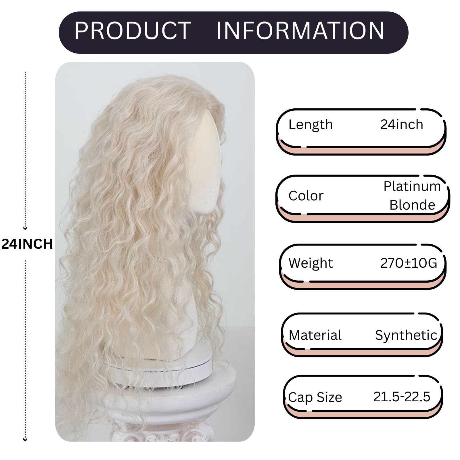 Perruque Bouclée Blonde Dorée Pour Femmes - Longueur 'length', Synthétique, Taille Moyenne, Neuve Avec étiquettes