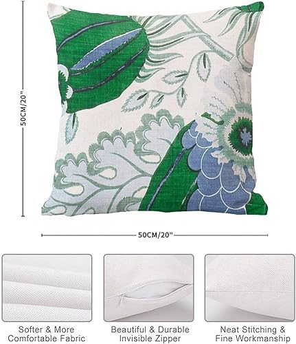 Miniatura 7 de Chinoiserie - Fundas de almohada de hojas de lvory de color verde y azul, estilo asiático, funda de almohada floral de granja, funda de cojín para