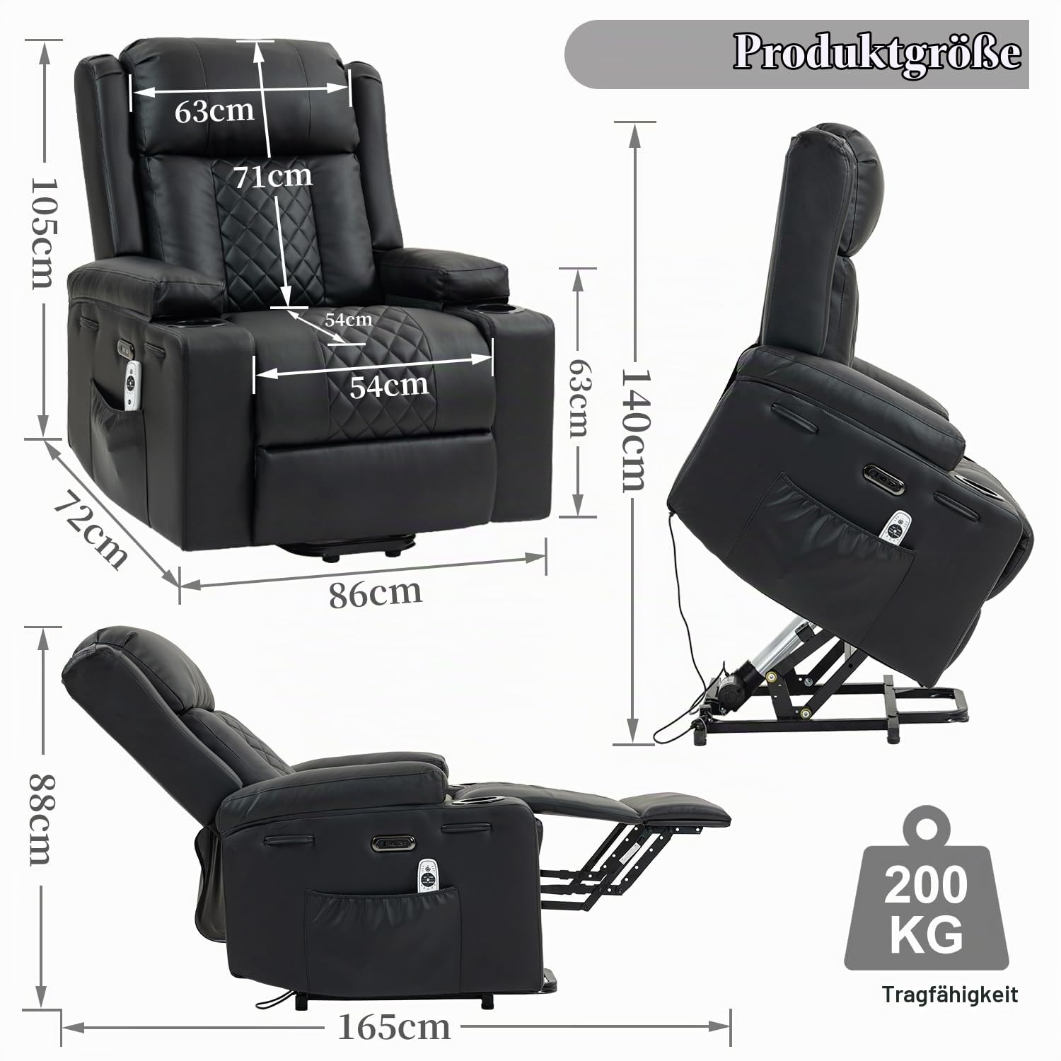 Relaxsessel mit Aufstehhilfe Elektrisch Verstellbar Fernsehsessel mit Liegefunktion Massage Wärmefunktion, Type C&USB -Anschlüsse, Lesesessel TV Sessel Wohnzimmer