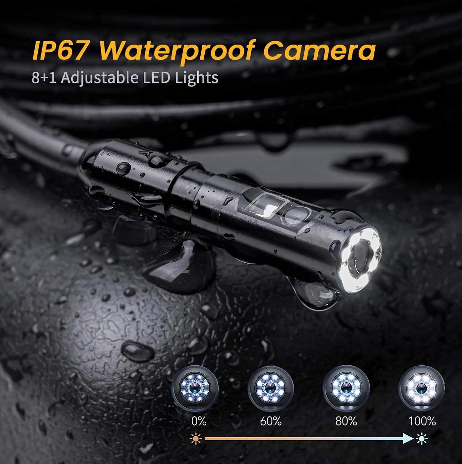 Dual Lens Endoscope Camera with Light, 1080P Borescope Inspection Camera with 5" IPS Screen, 32.8FT Semi-Rigid, 8+1 LEDs & 32GB Card, 7.9mm IP67 Waterproof Sewer Snake Cam for Car Plumbing Wall
