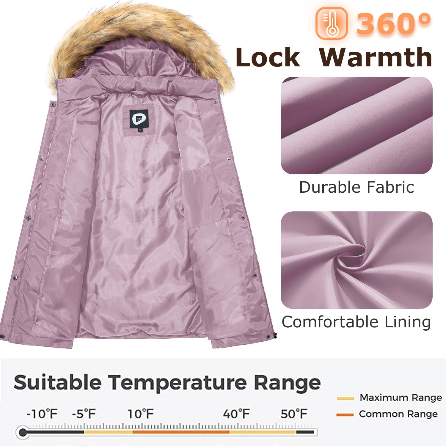 Women's Winter Thicken Coat Warm Long Puffer Jacket with Faux Fur Removable Hood Waterproof Insulated Jacket - Image 3