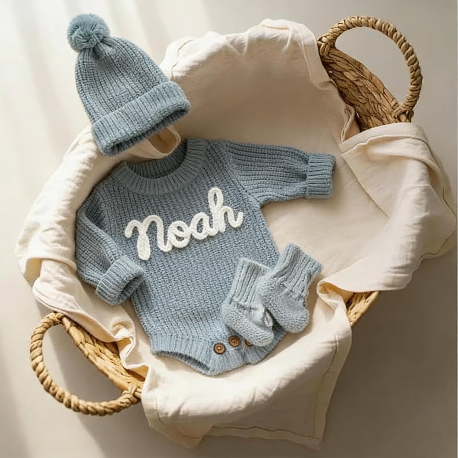 Personalized Embroidered Name Baby Romper Set,Custom Name Baby Romper, Coming Home Outfit, Cotton Knit Long Sleeve Romper