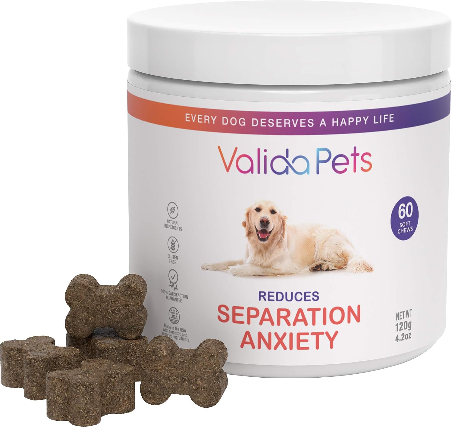 Valida Pets: Separation Anxiety Relief Soft Chews - Natural Calming Dog Treats with Ashwagandha for Stress Relief - 60 Pieces - Made in…