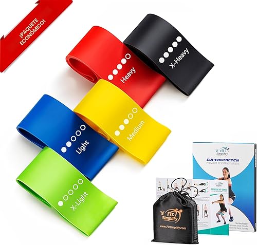 Miniatura 3 de Bandas de ejercicios de bucle de resistencia de Fit Simplify con guía de instrucciones y bolsa de transporte, juego de 5