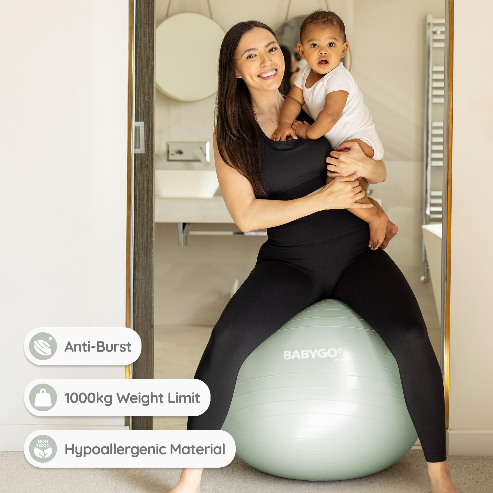 BABYGO® Birthing Ball For Pregnancy Maternity Labour & Yoga + Our 100 Page Pregnancy Book, Exercise, Birth & Recovery Plan, Anti-Burst Eco Friendly Material