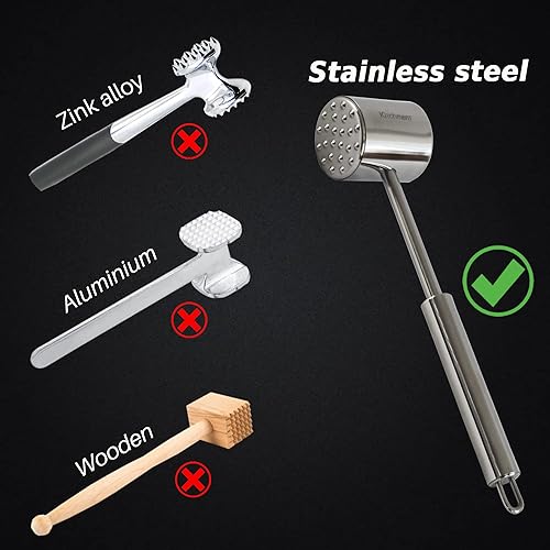 Vista 3 de Herramienta profesional para ablandar carne, martillo de carne de acero inoxidable 100% apto para lavavajillas, perfecto para carne y pollo a