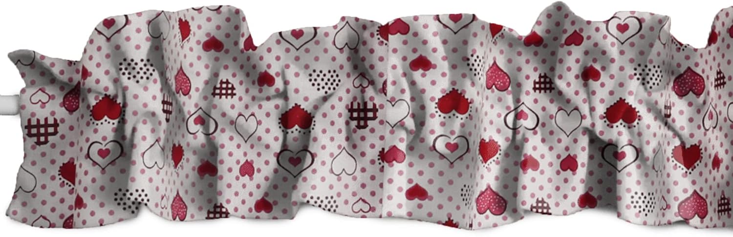 Zen Creative Designs Cotton Hearts and Dots Print Sleeve Topper Window Valance Top Bottom Ruffle Home Décor Bedroom Nursery Kitchen Window (144" Wide x 9" Tall, Purple)