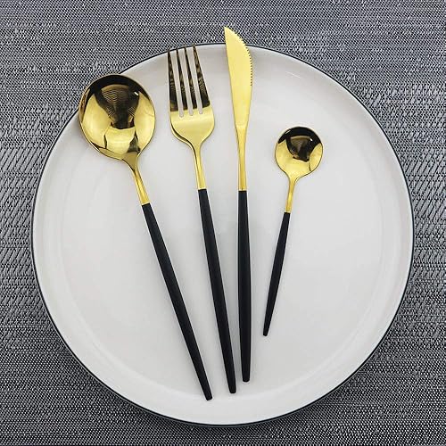 Miniatura 4 de JASHII - Juego de cubiertos de acero inoxidable con acabado satinado de 20 piezas, juego de utensilios de cocina, juego de cubiertos pulidos con