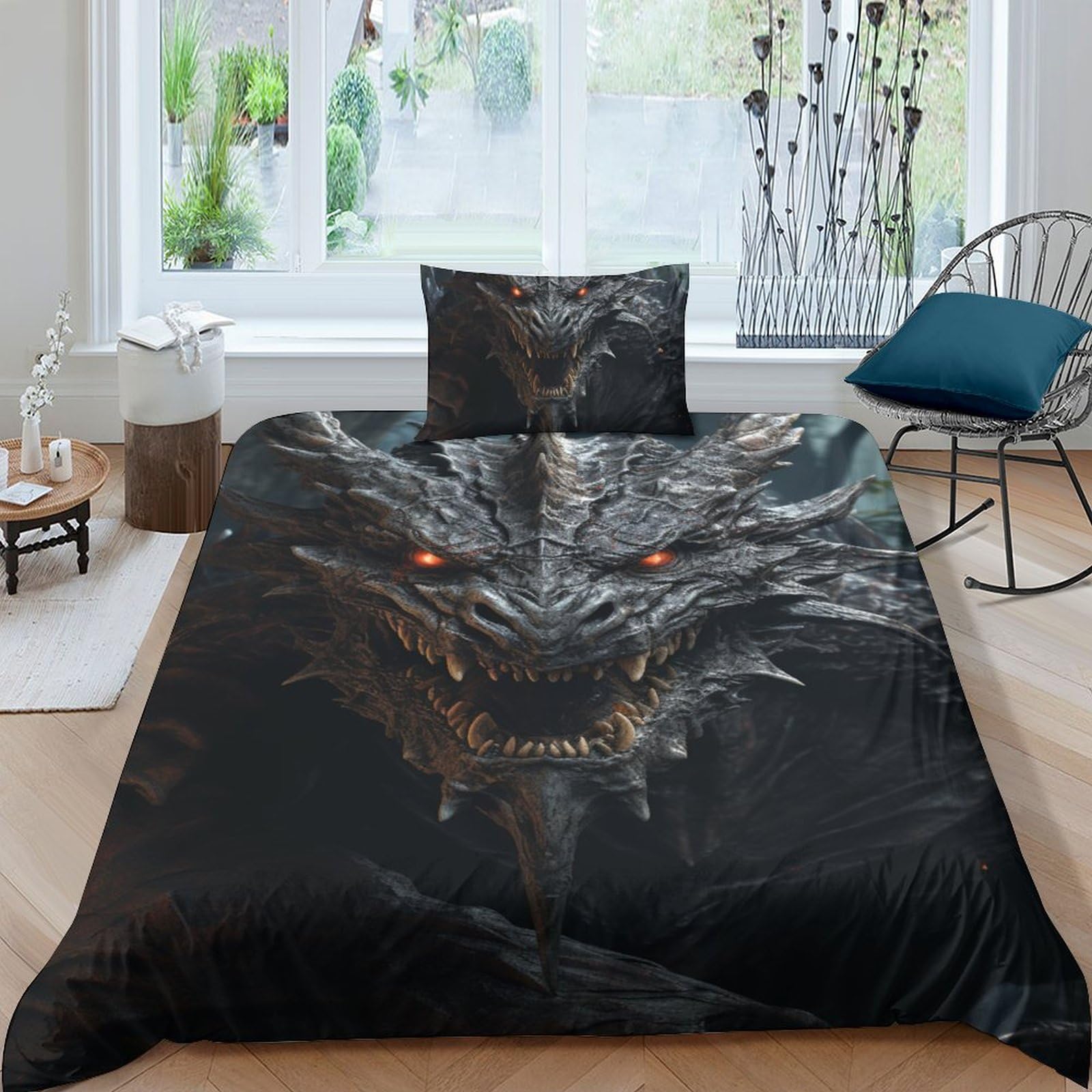 Housse de couette dragon chinois 135x200 microfibre pour lit simple