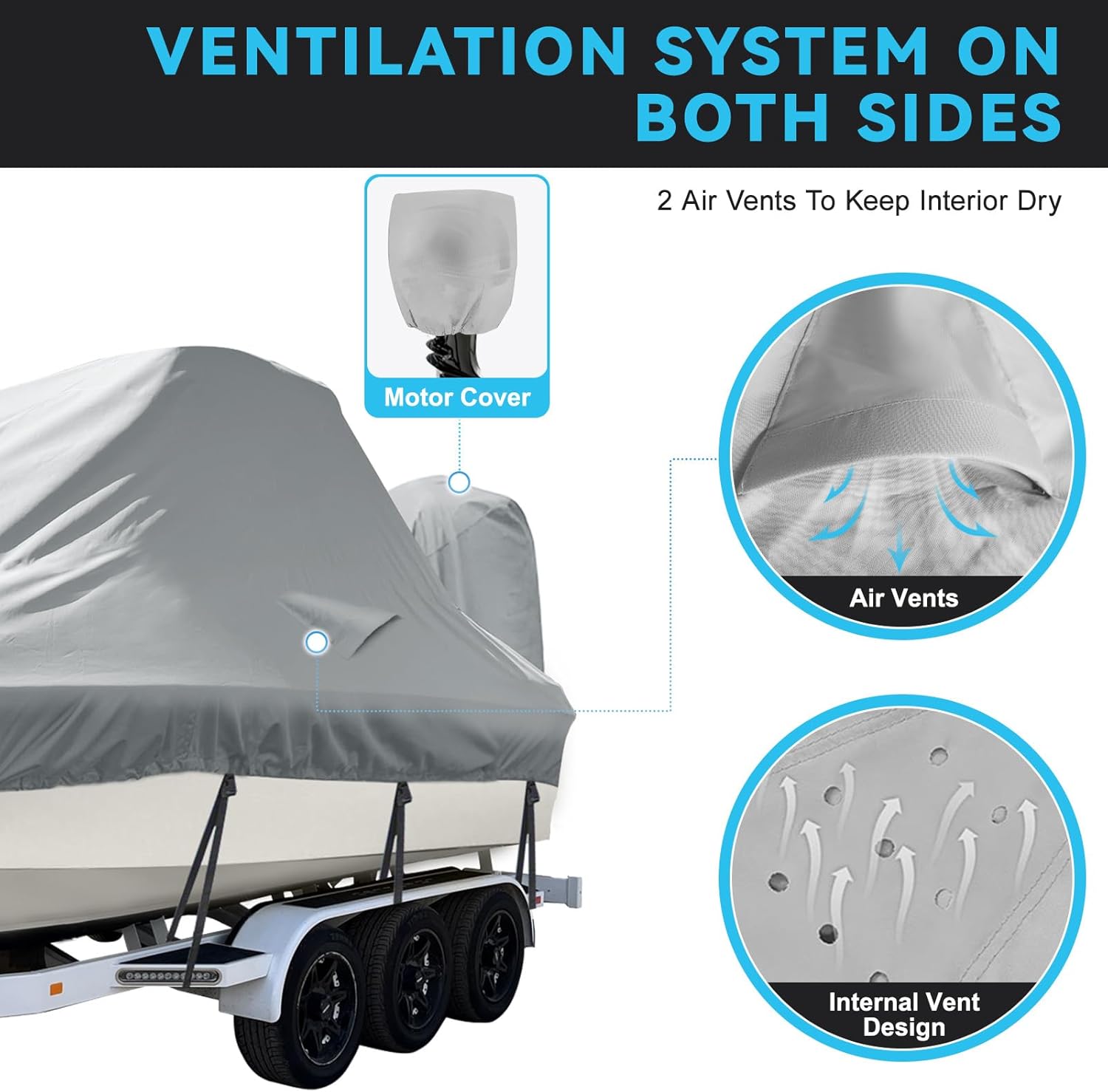 Wake Tower Boat Cover,1200D Marine Heavy Duty Waterproof Boat Cover,Fits V-Hull Bow Runabout Ski Boats, 23-25ft, Gray