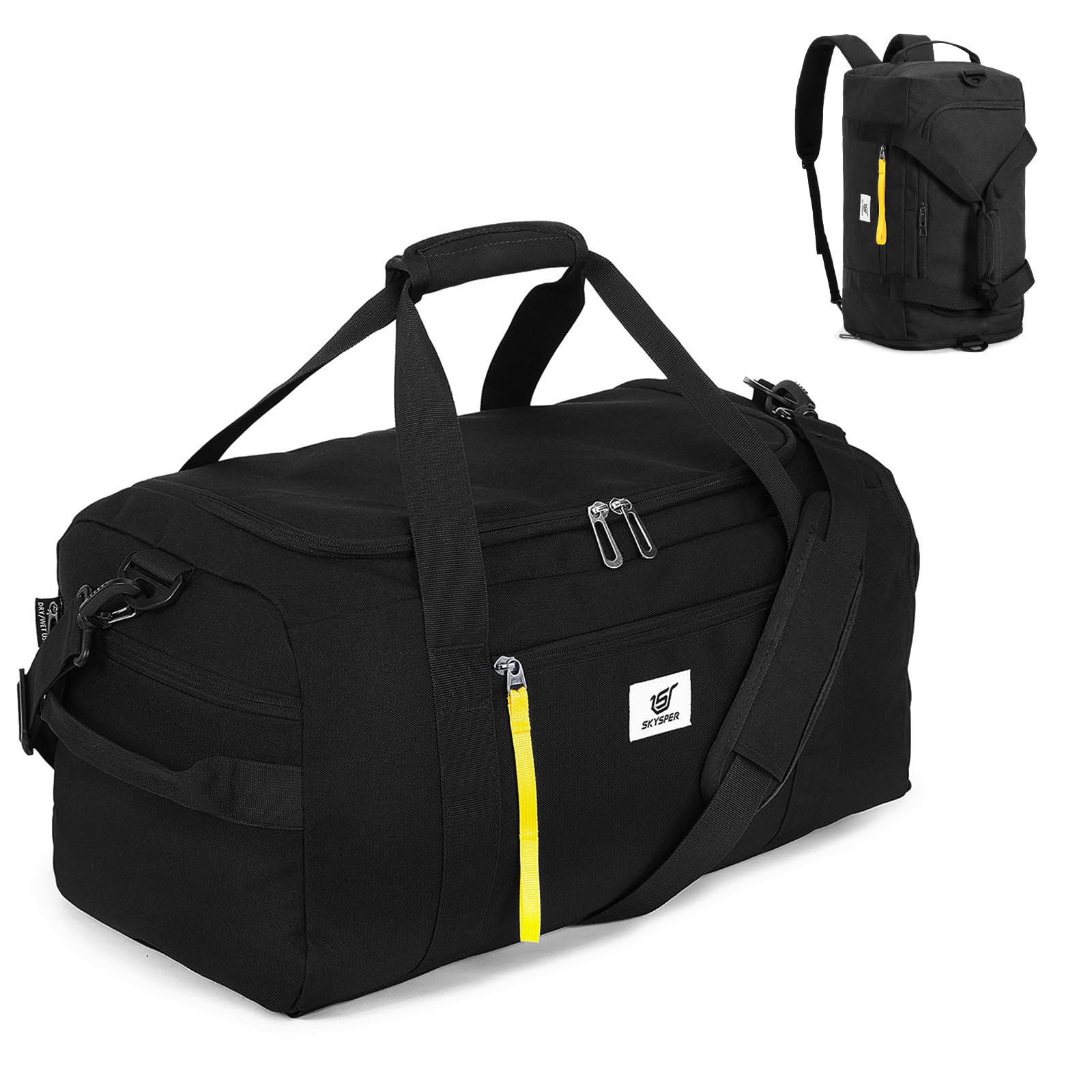 SKYSPER Sac de Sport 40L Sac de Voyage avec Compartiment Humide et Compartiment À Chaussures pour Homme, Femme, Voyage, Natation, Yoga, Randonnée, Camping (Noir)