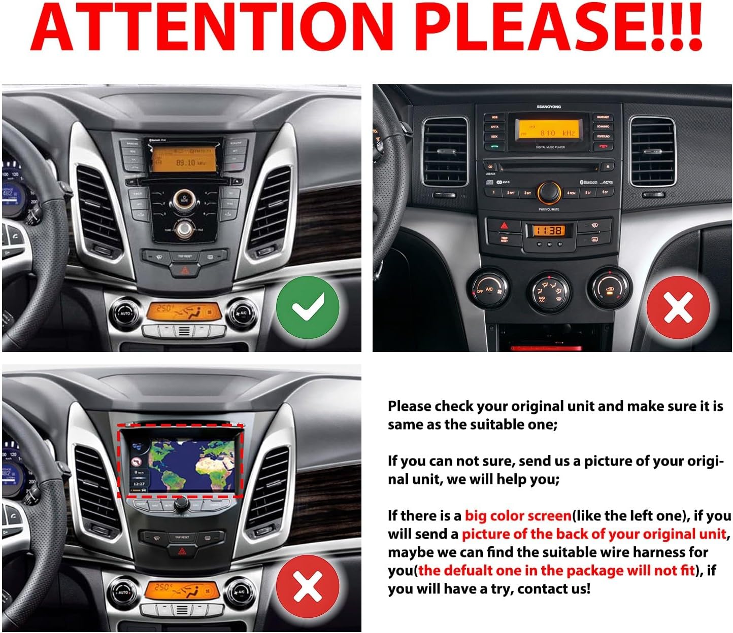 for Ssang Yong Korando 2013-2019 Car CarPlay Android Auto Navigation Stereo GPS Radio Reverse Camera Display 9" IPS Touchscreen Headunit Tablet Pad Media Player, if Applicable Quad Core 4G+64G