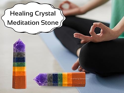 Miniatura 6 de Torres de cristal de 7 chakras  Obelisco de punto de cristal curativo natural para curación de Reiki y cuadrícula de cristal (3 a 4 pulgadas)