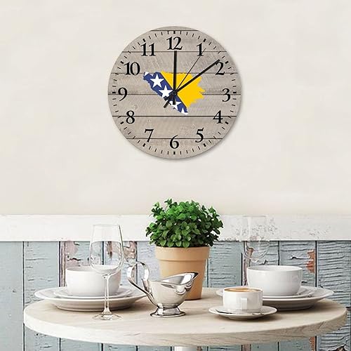 Miniatura 4 de Reloj de pared de madera, bandera nacional, bosnia y herzegovina, reloj de sala de estar, silencioso, sin tictac, funciona con pilas, números