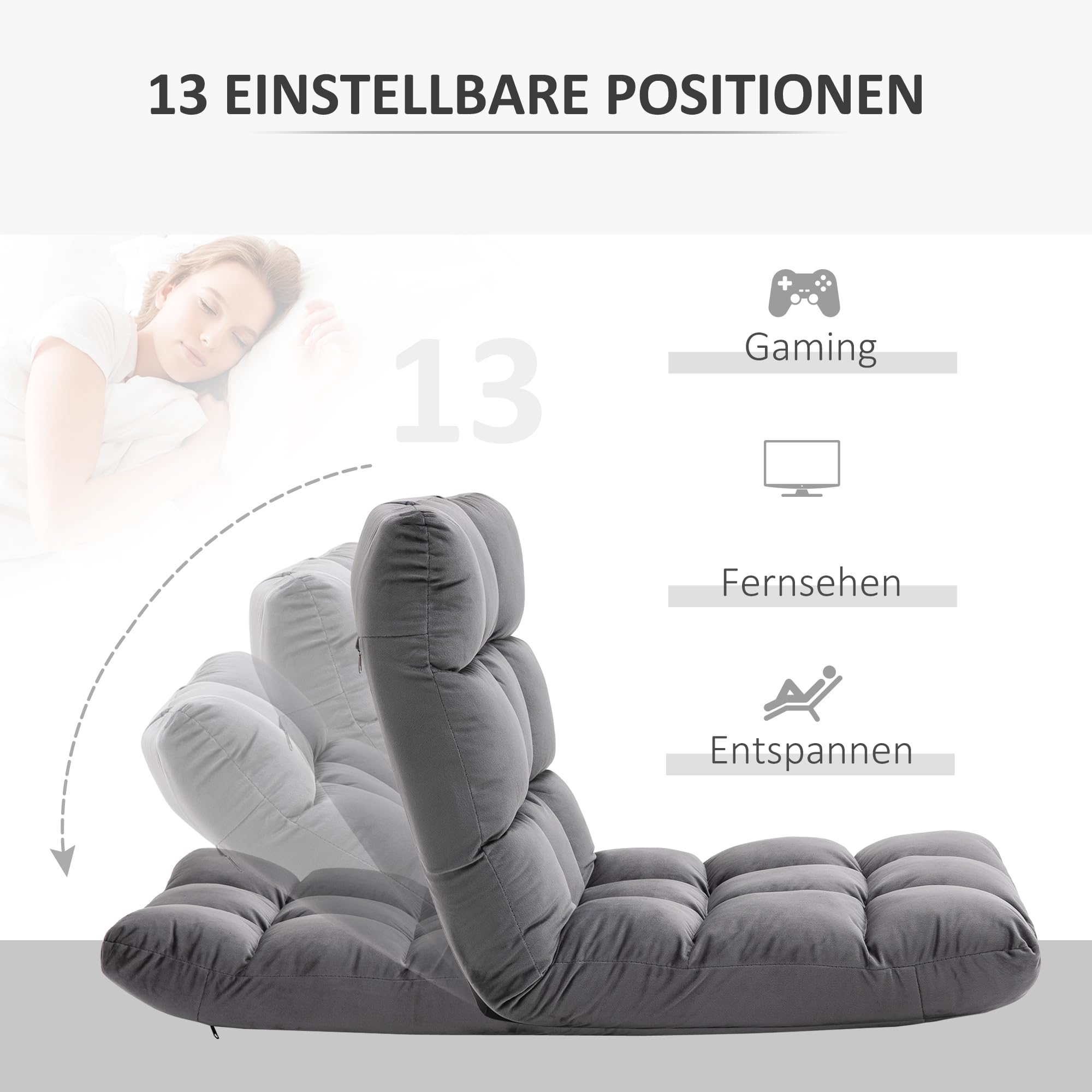 HOMCOM Bodenstuhl Faltbar mit Liegefunktion, Dunkelgrau