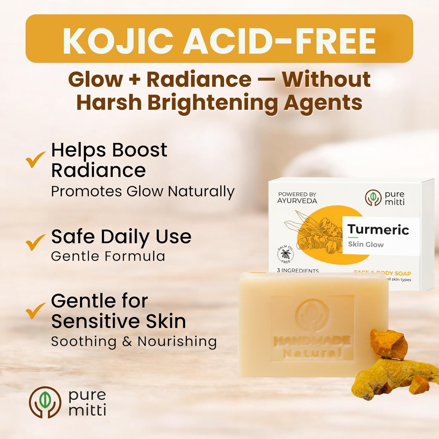 Turmeric Face, Body Bar Soap 4.5 oz, 3 Pack | Herbal Cleansing Bar with Coconut Oil, Castor Oil | Gentle Bath Soaps for Face Wash, Body Wash | Turmeric Soap for Daily Use, All Skin Types