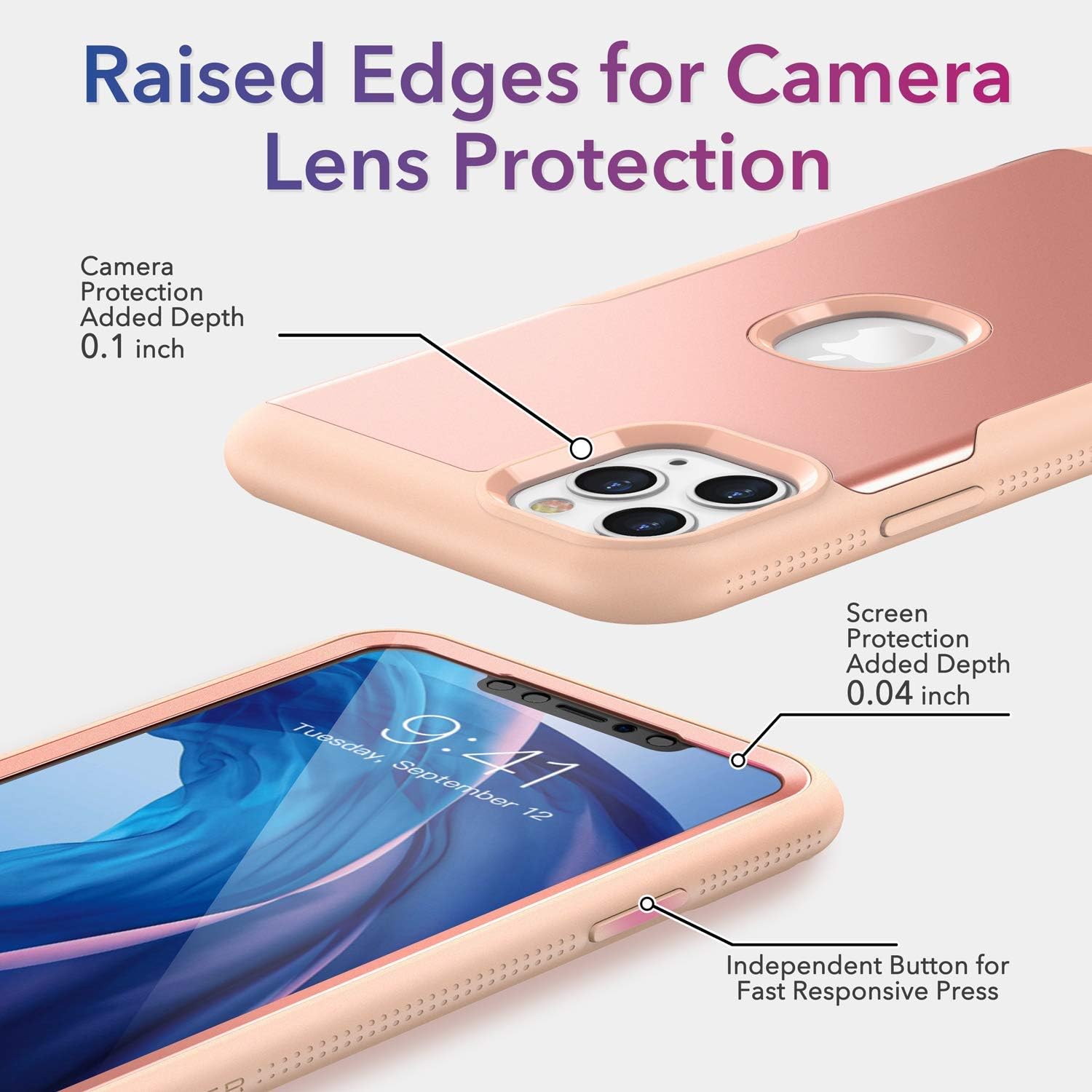 YOUMAKER [2021 Upgraded] Compatible with iPhone 11 Pro Max Case 6.5 Inch, Tempered Glass Designed Built-in Screen Protector Shockproof Cases - Rose/Pink