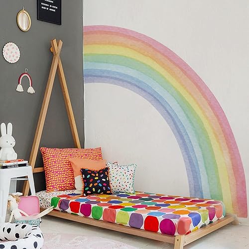 Miniatura 5 de funlife Adhesivos de pared de arco iris grandes para despegar y pegar calcomanías de pared precortadas de acuarela arcoíris para dormitorio de niños